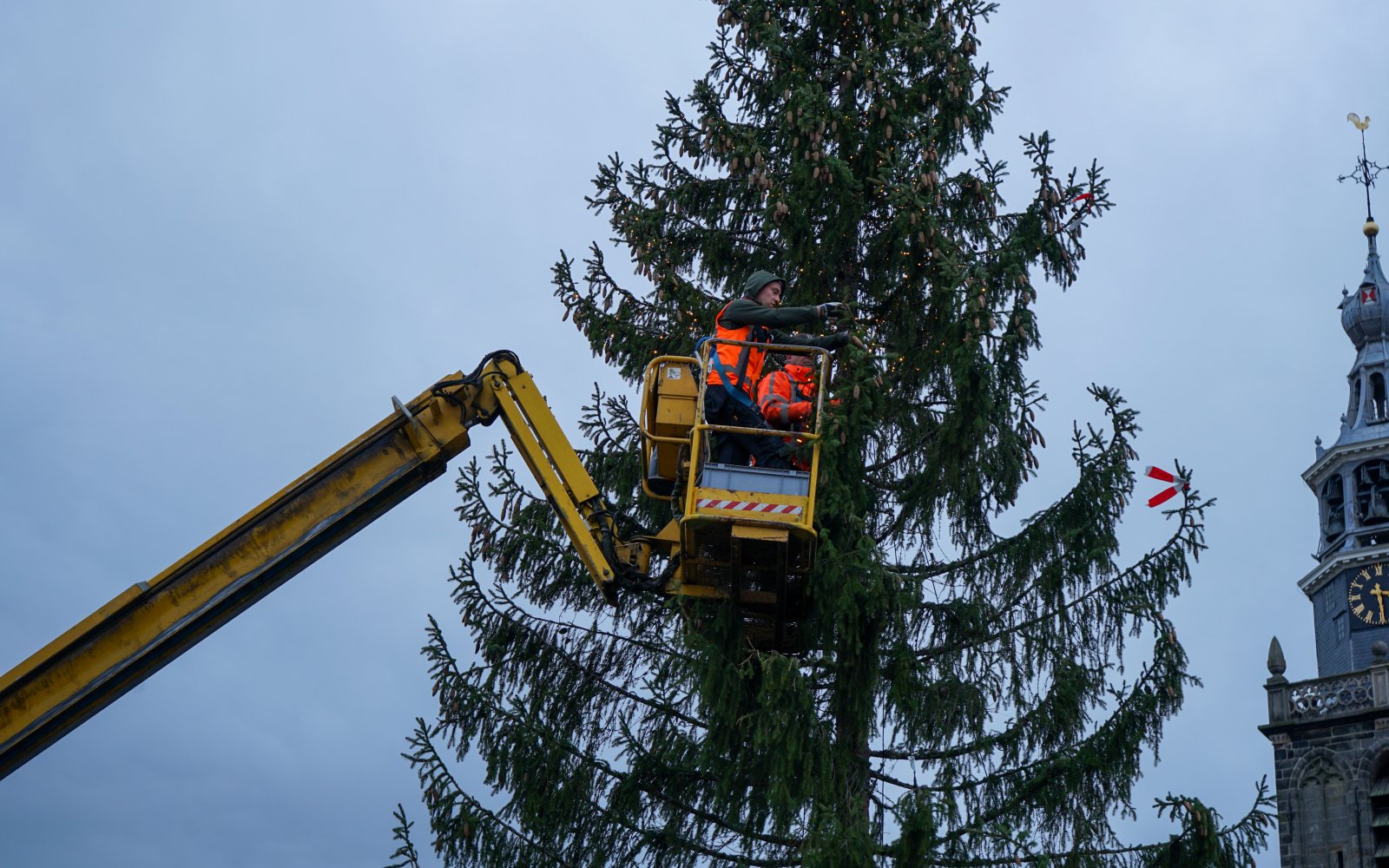 Medewerker Van Doorn bij kerstboom